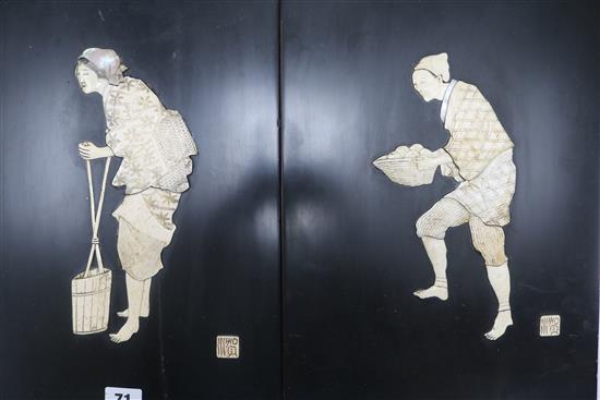 Two Chinese bone figural panels